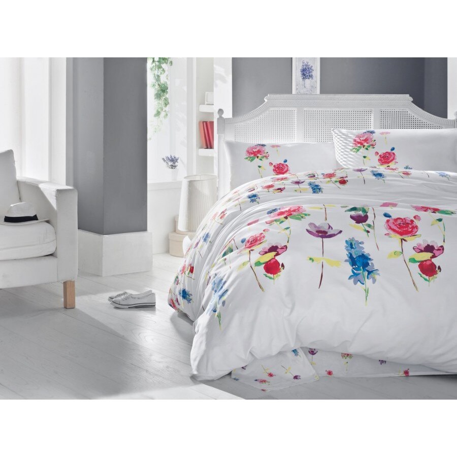 Lenjerie pat 1 persoana bumbac 100% ranforce, 3 piese, Cotton Box, Spring Fuchsia