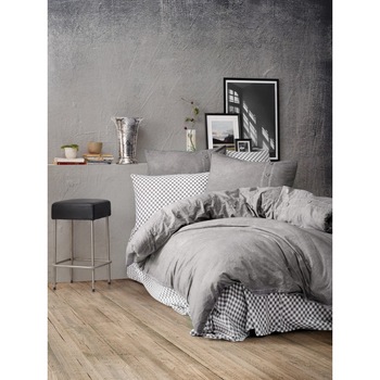 Lenjerie pat dublu, bumbac 100% ranforce, 6 piese, Cotton Box, Denim Gri Lenjerie pat dublu, bumbac 100% ranforce, 6 piese, Cotton Box, Denim Gri