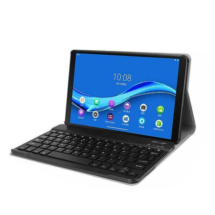 Gigapack álló, bőr hatású flip tok Lenovo Tab M10 Plus (TB-X606F) készülékhez, fekete + Bluetooth billentyűzet (QWERTY,
