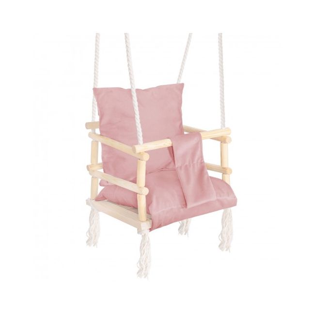 Leagan suspendabil din lemn pentru copii, cu 2 perne, capacitate 30 kg, 152 cm, roz
