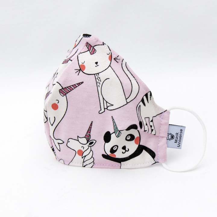 3 rétegű textil mosható gyerek maszk G3 szűrővel - Panda unikornis