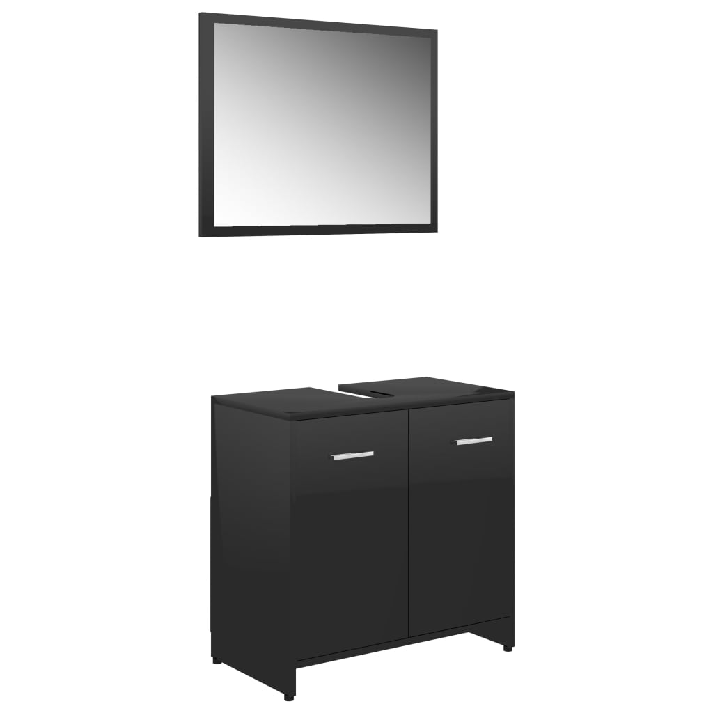 Set dulap de baie cu oglinda, vidaXL, PAL extralucios, 60 x 33 x 58 cm, Negru