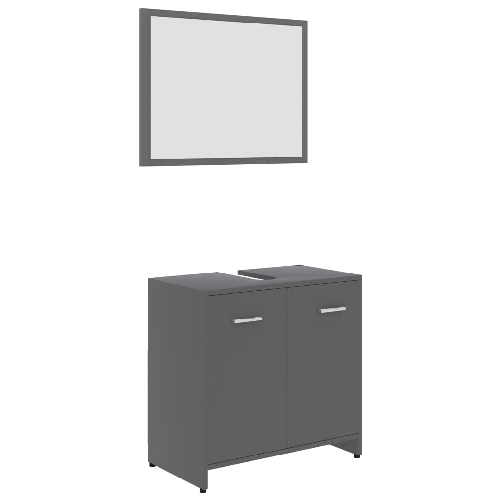 Set dulap de baie cu oglinda, vidaXL, PAL extralucios, 60 x 33 x 58 cm, Gri