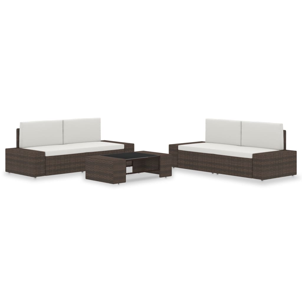 Set mobilier de gradina din 5 piese din ratan cu perne vidaXL, Poliratan, 90 x 50 x 26 cm, Maro/Crem