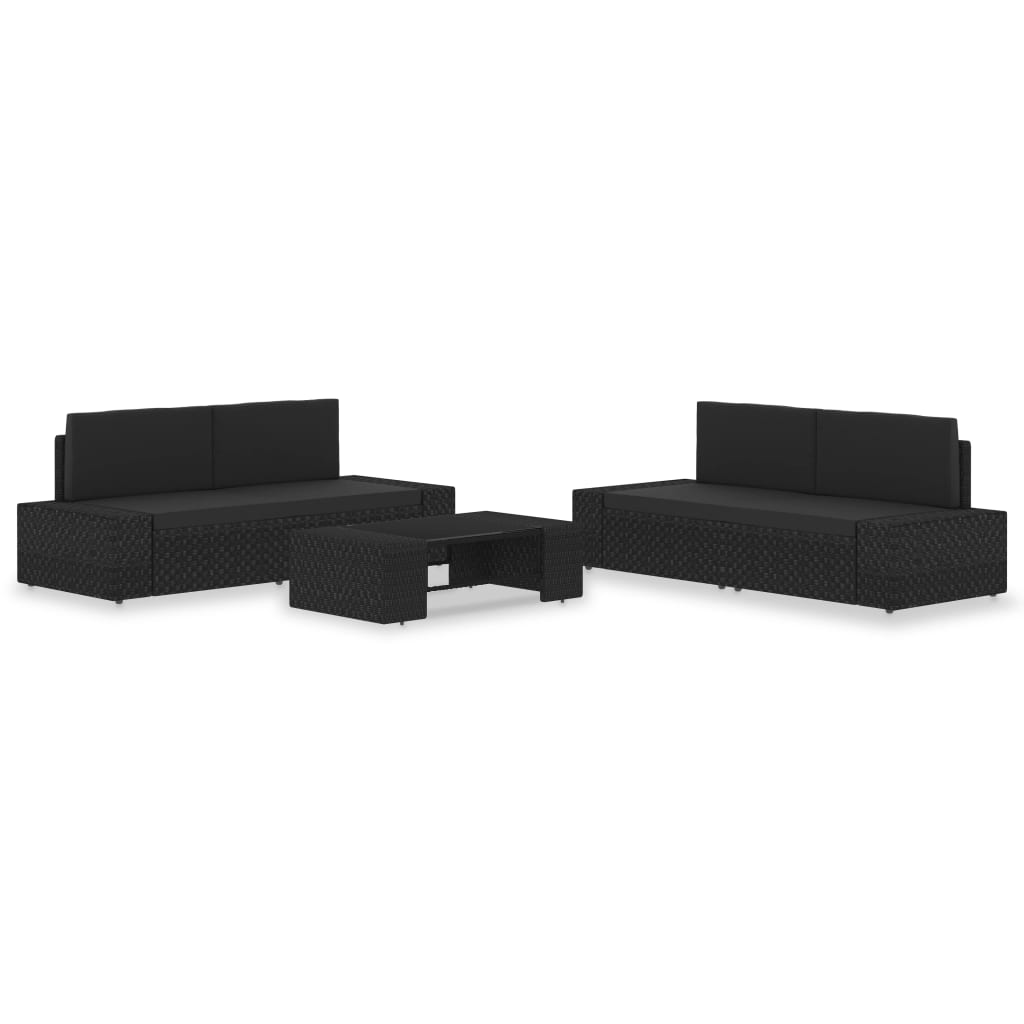Set mobilier de gradina cu 4 canapele cu perne si 1 masa vidaXL, Poliratan, 90 x 50 x 26 cm, Negru