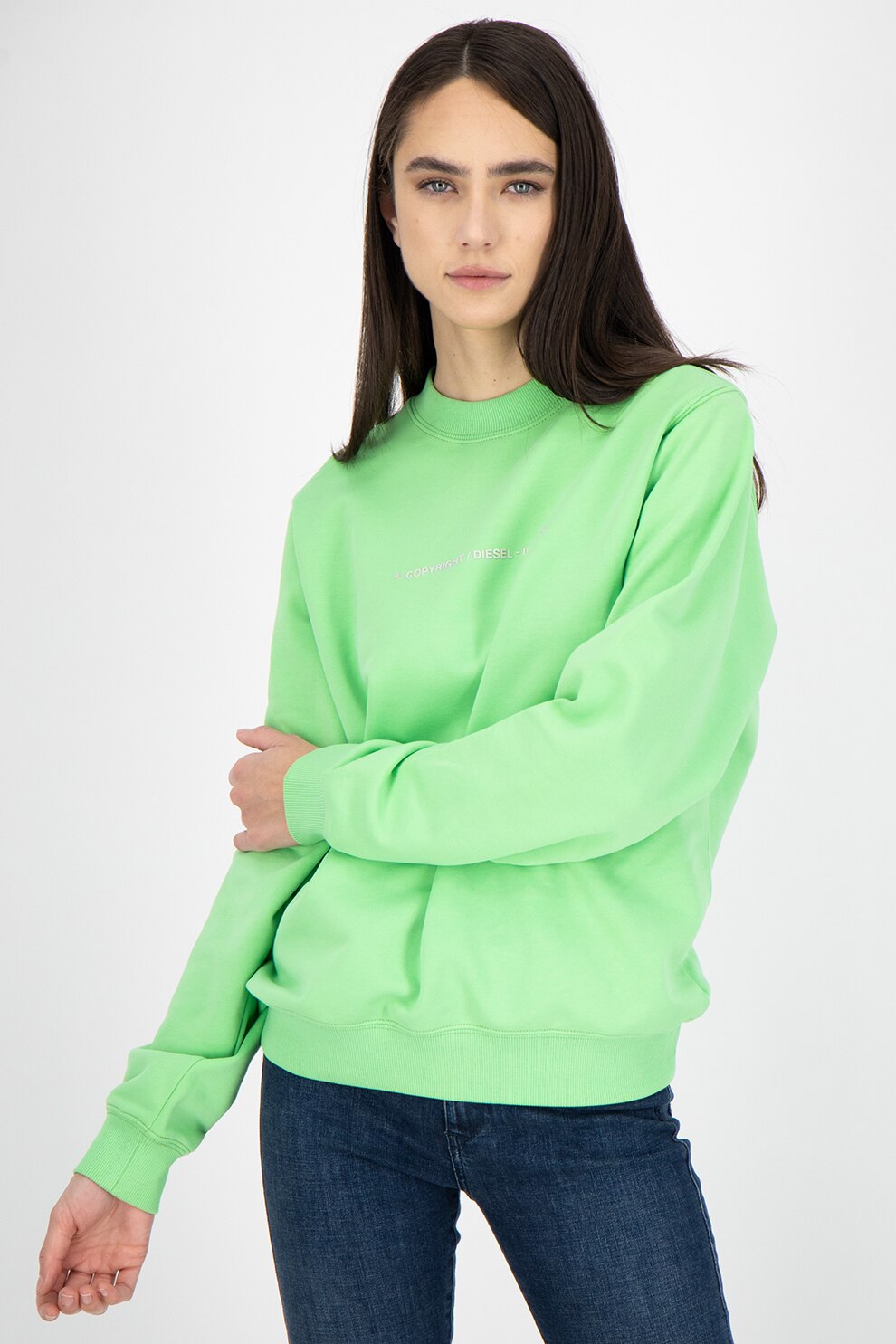 Diesel, Bluza sport de bumbac cu logo, Verde menta