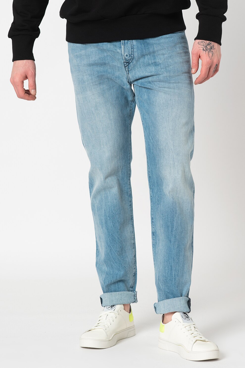 Diesel, Blugi conici Buster, Bleu/Alb