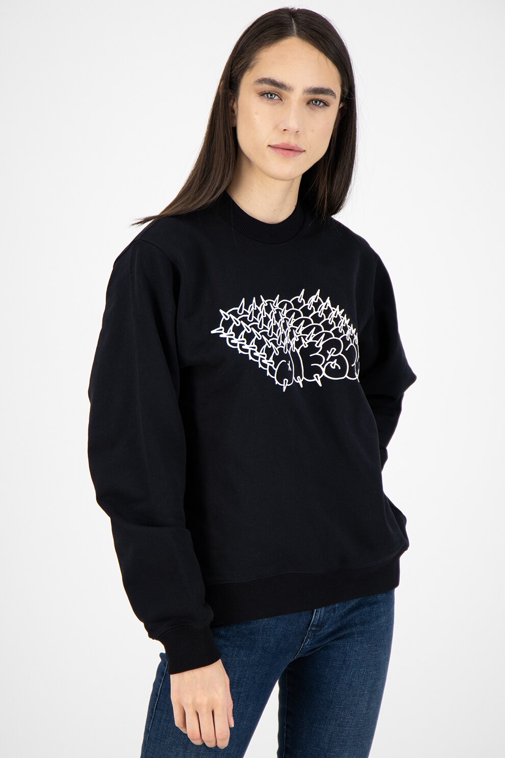 Diesel, Bluza sport cu imprimeu grafic, Negru/Alb, XS