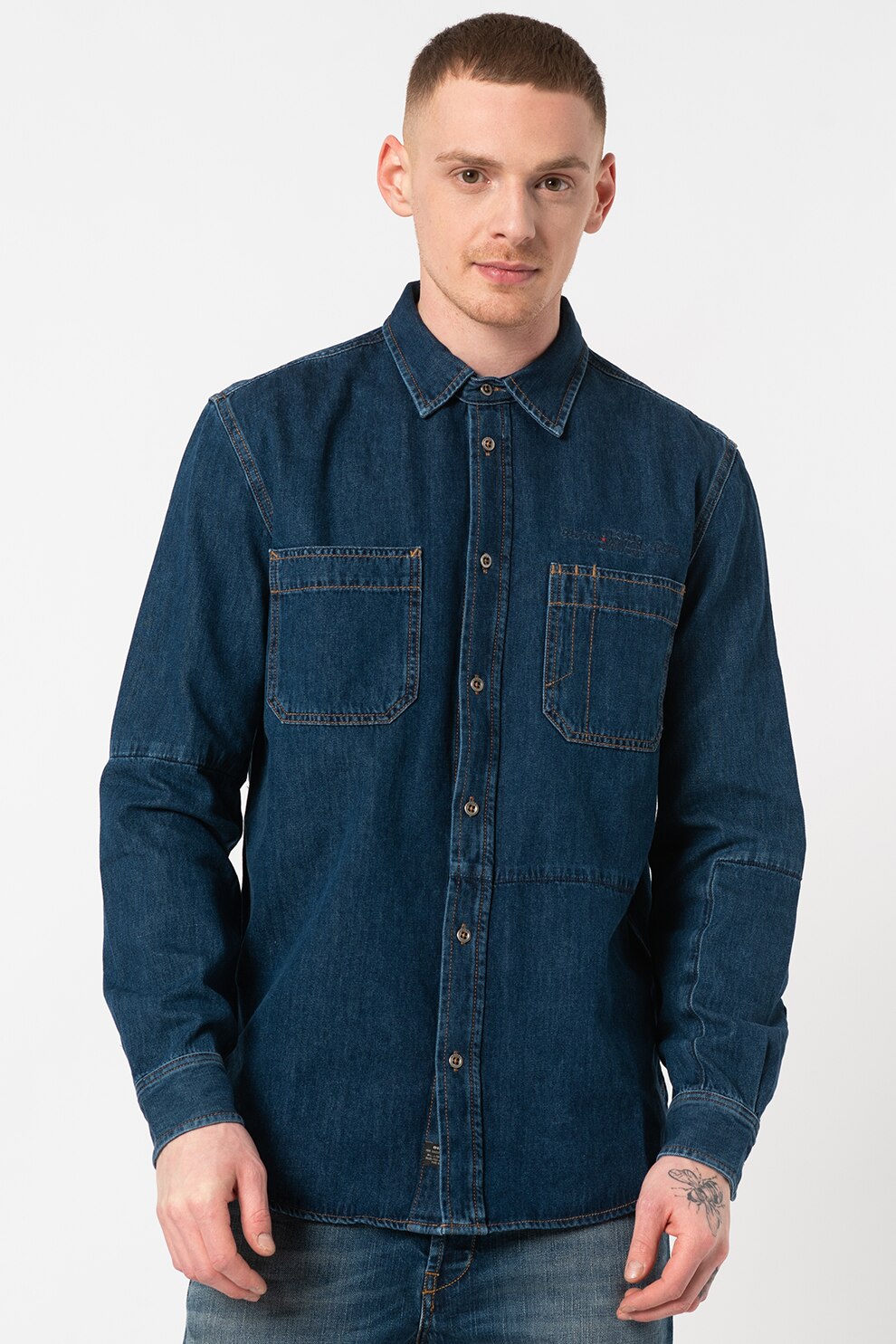 Diesel, Camasa de denim cu buzunare pe piept D-Fred, Bleumarin, S