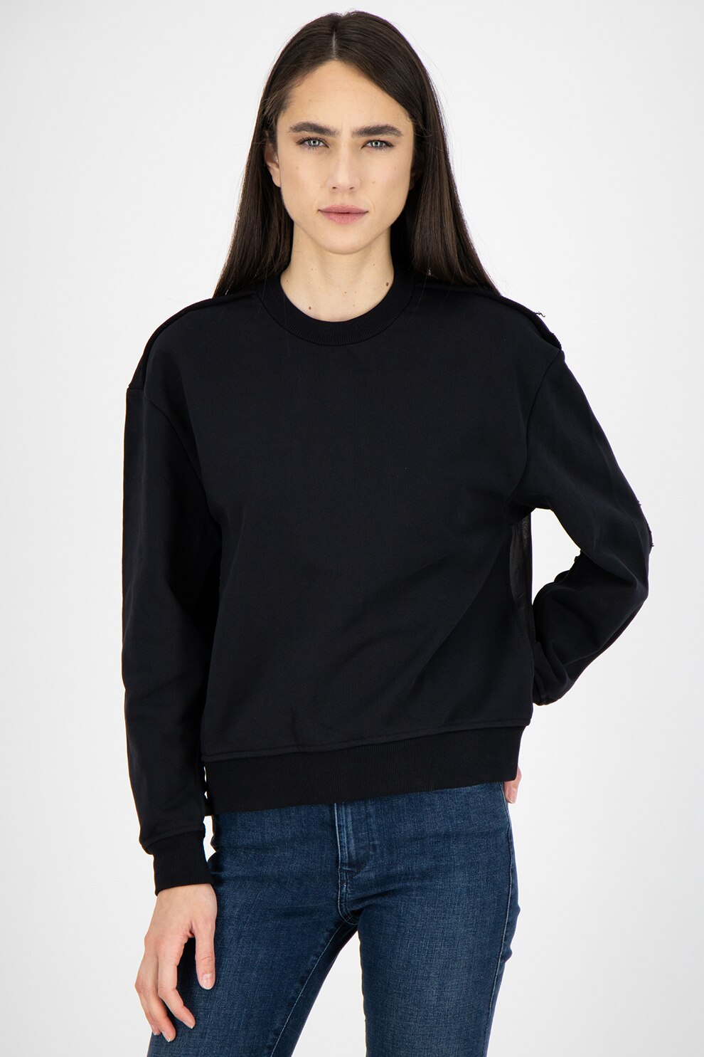 Diesel, Bluza sport cu segment transparent pe partea din spate, Negru, XS