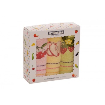 Set 3 prosoape bucatarie bumbac 100%, dimensiune 30x50cm, Fructe rosii Set 3 prosoape bucatarie bumbac 100%, dimensiune 30x50cm, Fructe rosii