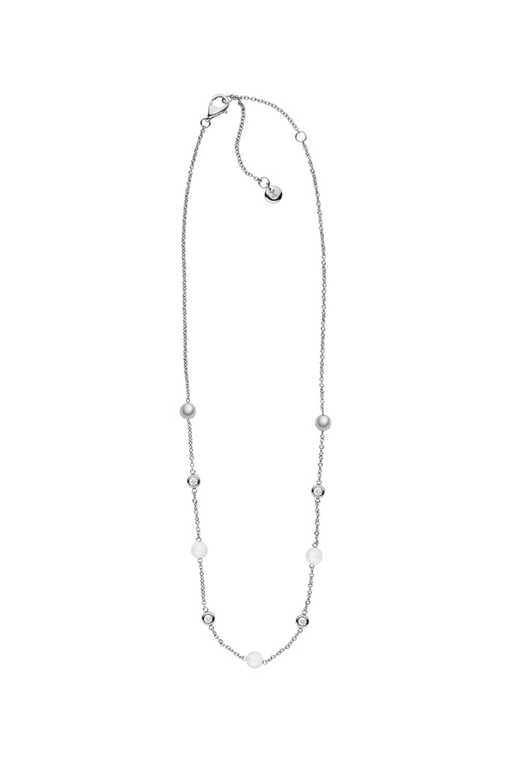Skagen, Colier decorat cu cristale din zirconia si perle de sticla, Argintiu