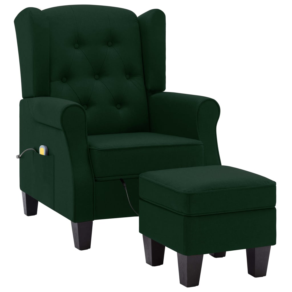 Fotoliu de masaj electric cu taburet, vidaXL, Tesatura, 68 x 78 x 94 cm, Verde