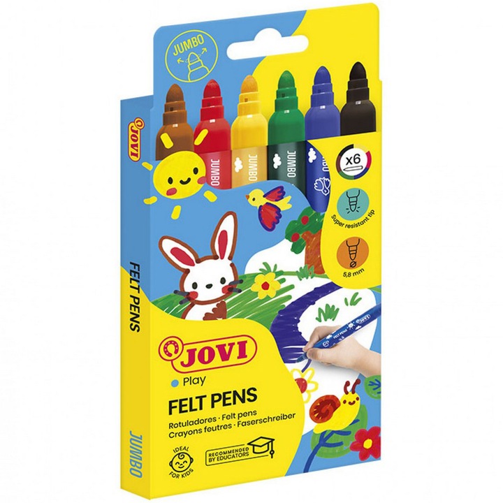 Carioci lavabile JOVI 1706, varf gros, 6 culori/set