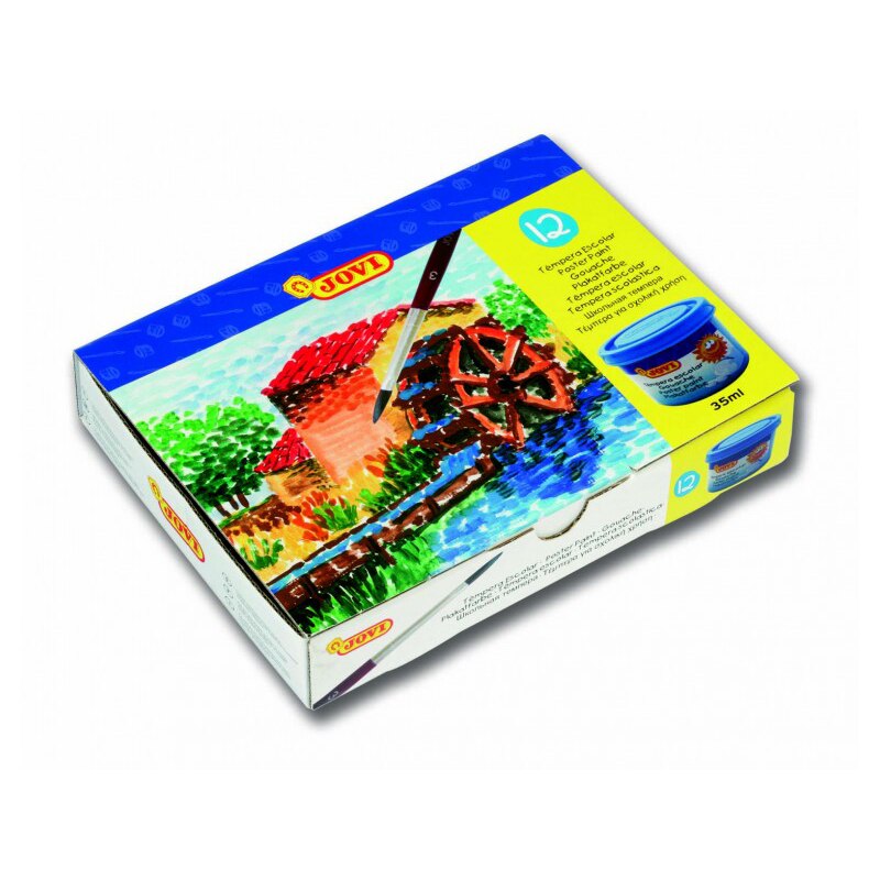 Set Tempera JOVI 512, Uz scolar, 12 culori x 35 ml + pensula