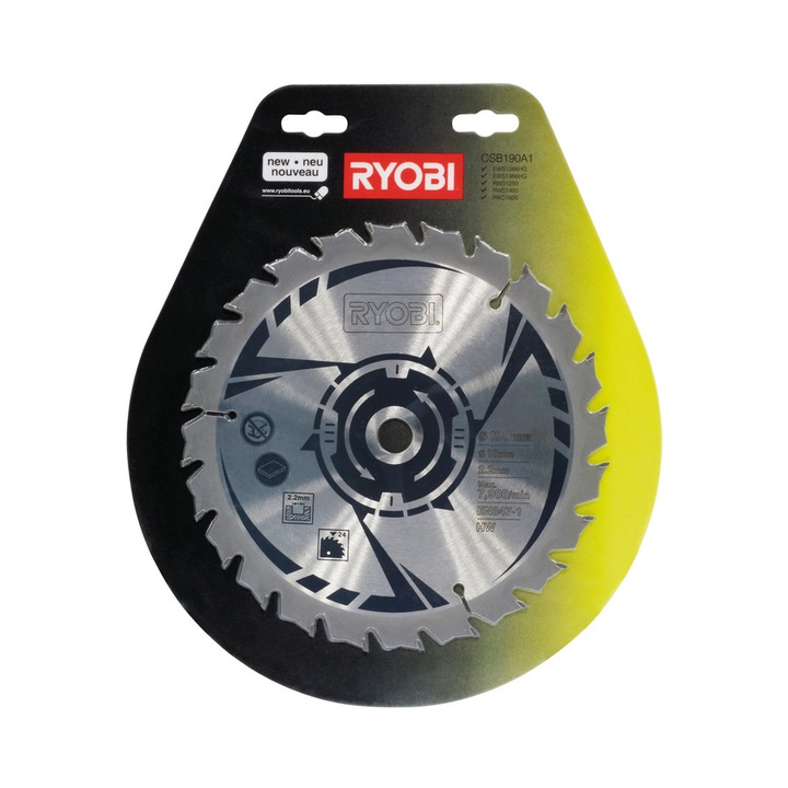 Ryobi 190 mm-es körfűrészlap (18 fogas, 16 mm-es befogótüske) CSB190A1, 5132002580