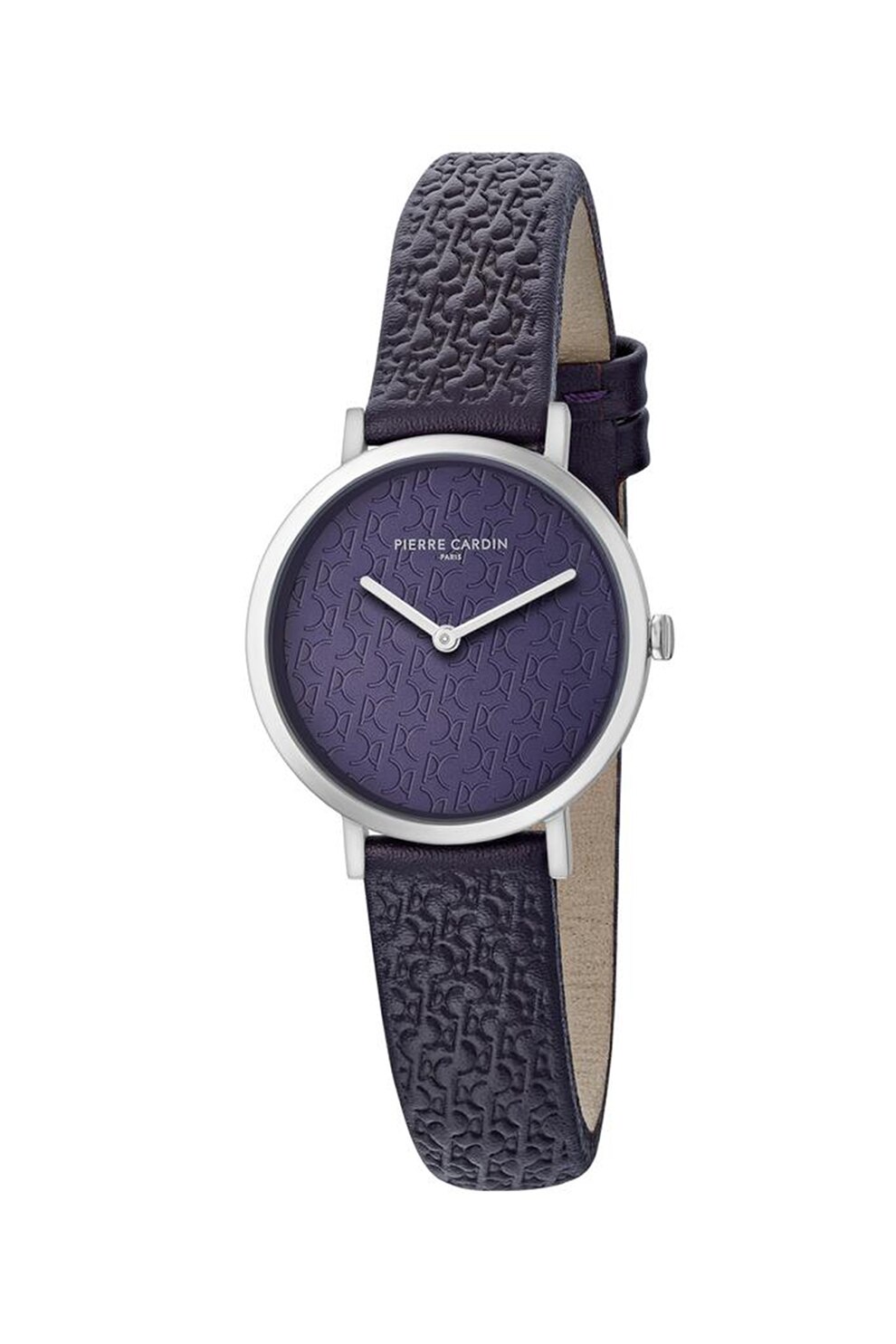 Pierre Cardin, Ceas analog rotund cu model monograma stantat, ALbastru indigo/Argintiu