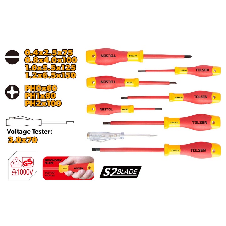 Комплект от 8 изолирани отвертки, VDEline PREMIUM