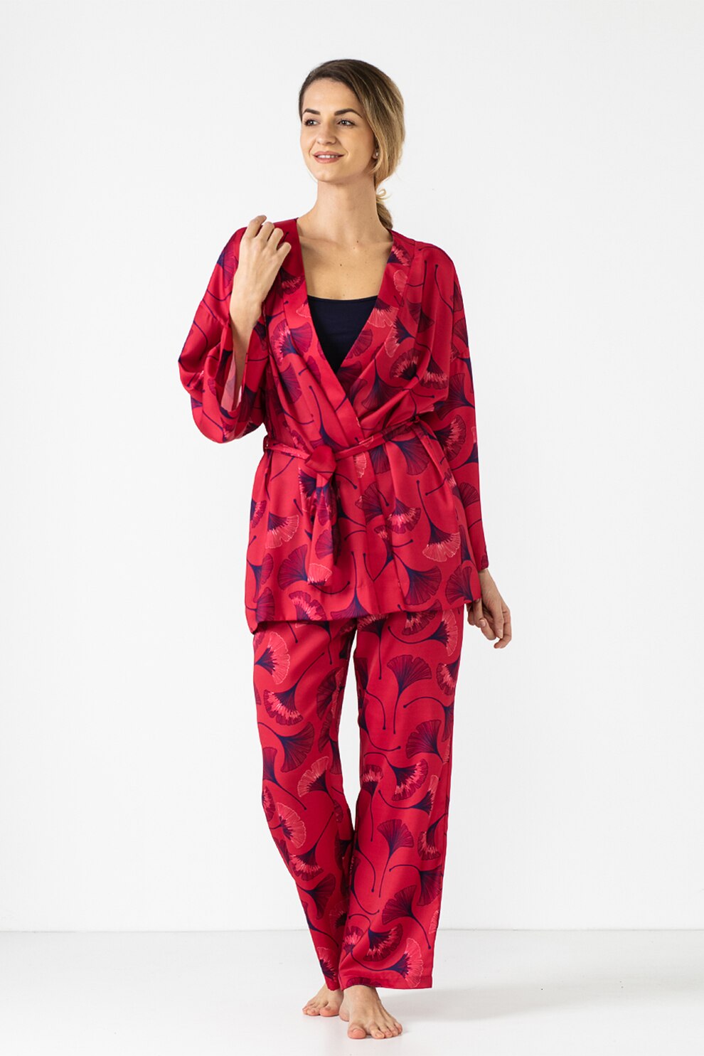 Sofiaman, Pantaloni de casa din satin Beatrice, Corai