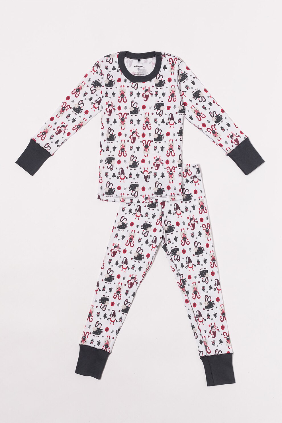 Sofiaman, Pijama din bumbac organic Funky, Alb/Negru/Rosu