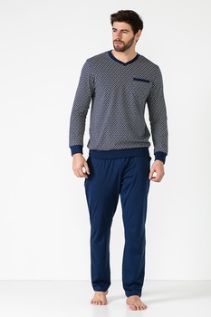 Sofiaman, Pijama din bumbac organic cu imprimeu Peacock, Bleumarin Sofiaman, Pijama din bumbac organic cu imprimeu Peacock, Bleumarin