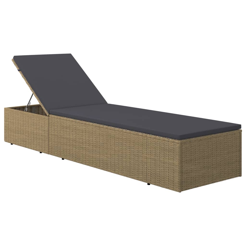 Sezlong cu saltea, vidaXL, Poliratan, 198 x 60 x (30-83,5) cm, Maro/Gri inchis