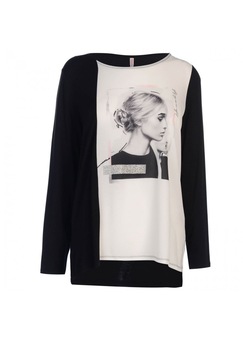 Bluza larga cu maneca 3/4 Full Circle Digital, Negru/Alb, M Bluza larga cu maneca 3/4 Full Circle Digital, Negru/Alb, M