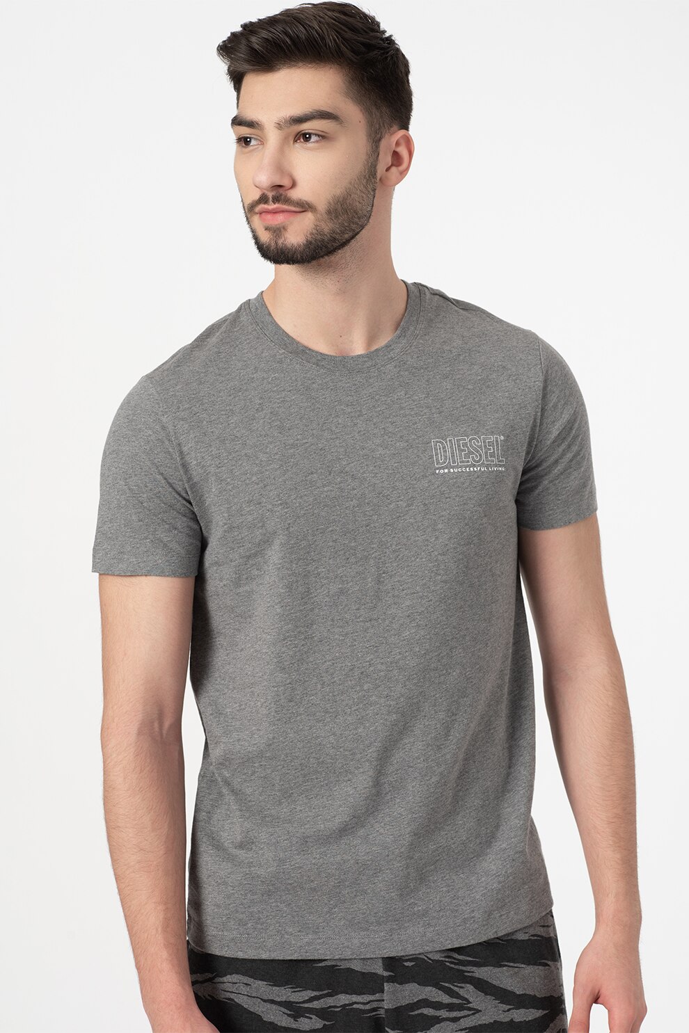 Diesel, Tricou de casa cu logo de bumbac Jake, Gri melange