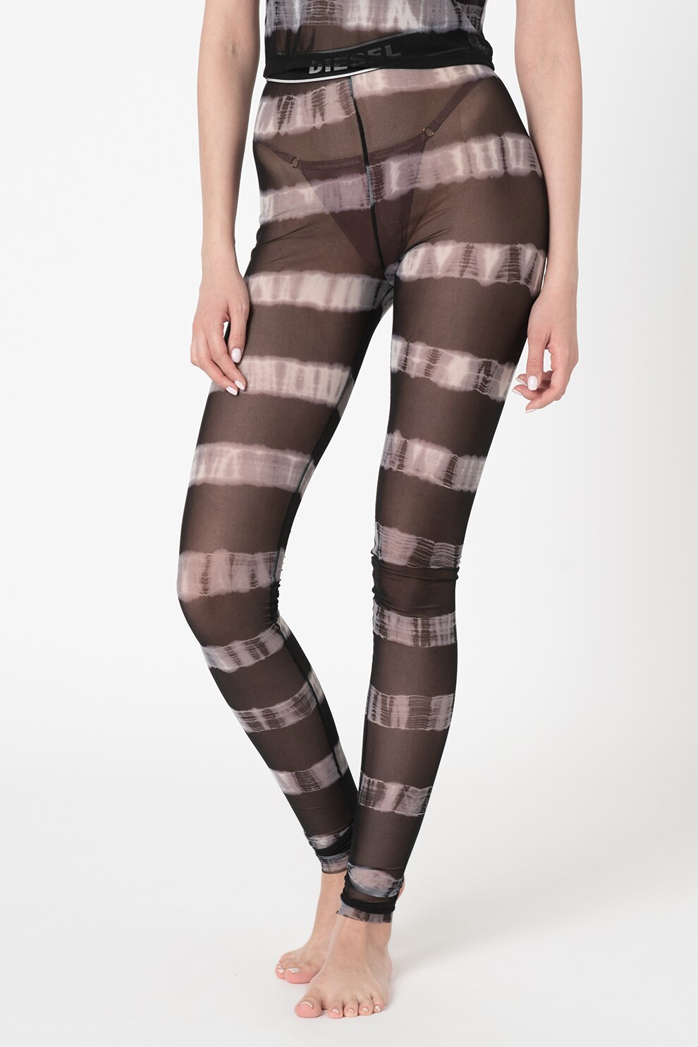 Diesel, Pantaloni de pijama de plasa cu model tie dye, Negru/Gri