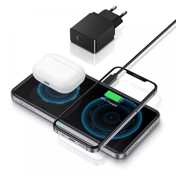 Incarcator Wireless ESR Halolock 2 in 1, Magnetic MagSafe, Quick Chage 3.0, Incarcator retea si cablu USB-C incluse, Negru Incarcator Wireless ESR Halolock 2 in 1, Magnetic MagSafe, Quick Chage 3.0, Incarcator retea si cablu USB-C incluse, Negru