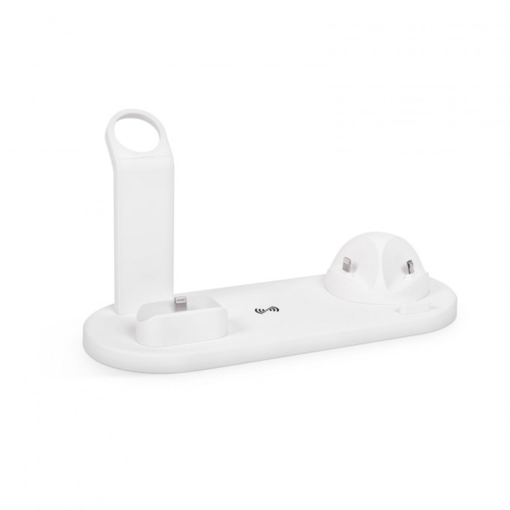 Statie de incarcare wireless pentru telefoane mobile, ceasuri, casti, Alba