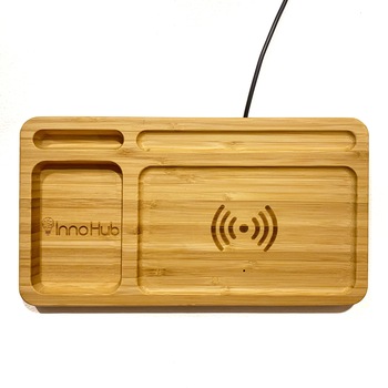 Incarcator fara fir din lemn bambus, tip charger wireless universal, InnoHub®compatibil cu Samsung, Apple iPhone, Huawei, Xiaomi
