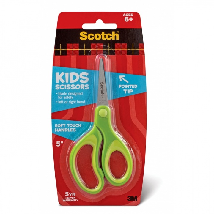 Scotch 1442-es gyerekolló, 12 cm, puha markolat, zöld színű