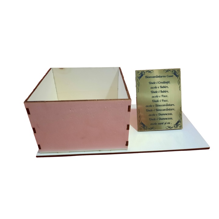 Cutie Aranjamente Florale Lemn Cu Placheta Binecuvantarea Casei, Lemn, 10x10 cm, U72.1