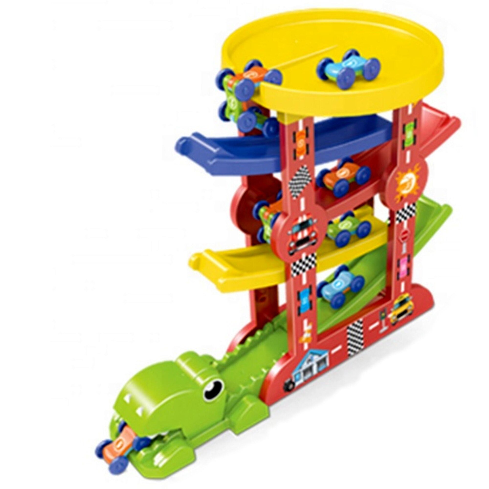 Set Pista cu masinute pentru raliu 5 nivele, dinozaur verde