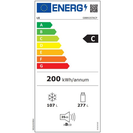 Combina frigorifica LG GBB92STACP, 384 l, Clasa C, No Frost, Smart Diagnosis, Wi-Fi, H 203 cm, Argintiu