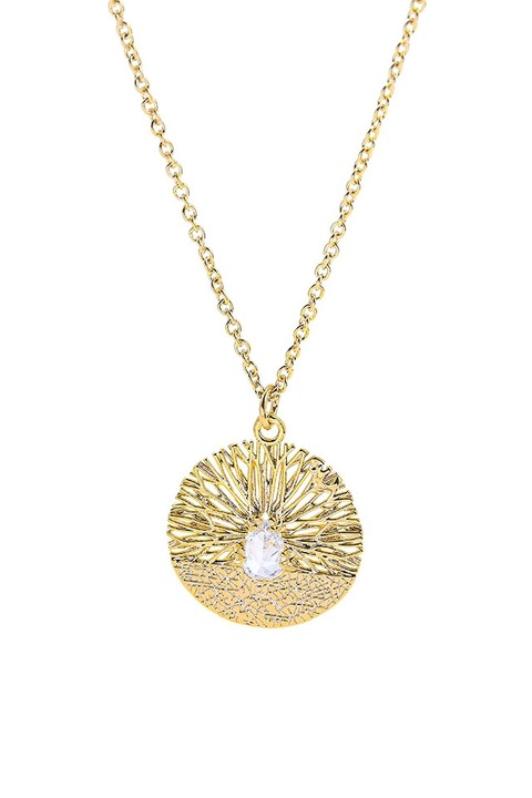 Colier Minimal, subtire, medalion filigranat rotund, cu cristale, Auriu