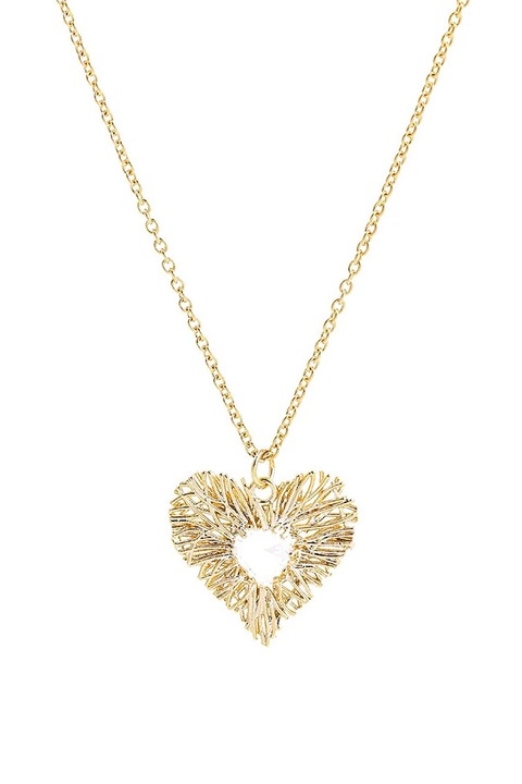 Colier Minimal, subtire, medalion filigranat inimioara, cu cristale, Auriu