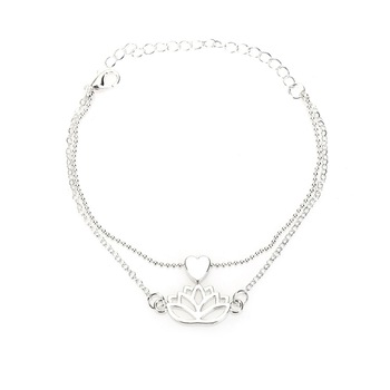 Set bratari floare de lotus si inima, argintiu, reglabile, dama, RRI Set bratari floare de lotus si inima, argintiu, reglabile, dama, RRI