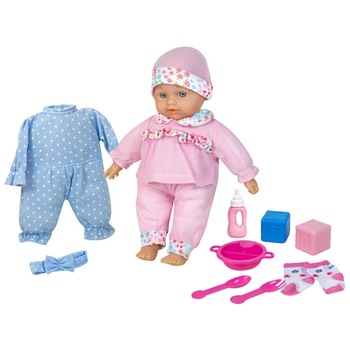 Papusa bebelus cu 2 seturi de haine accesorii pentru gatit gata sa manace din farfurie si biberon, pentru copii , ATS , 30 cm, are 6 sunete Papusa bebelus cu 2 seturi de haine accesorii pentru gatit gata sa manace din farfurie si biberon, pentru copii , ATS , 30 cm, are 6 sunete