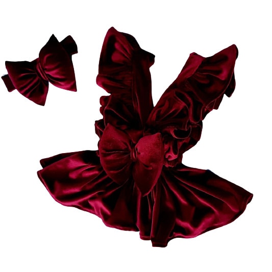 Fustita pentru fetite cu fundita, Baby Eve, Catifea, Rosu