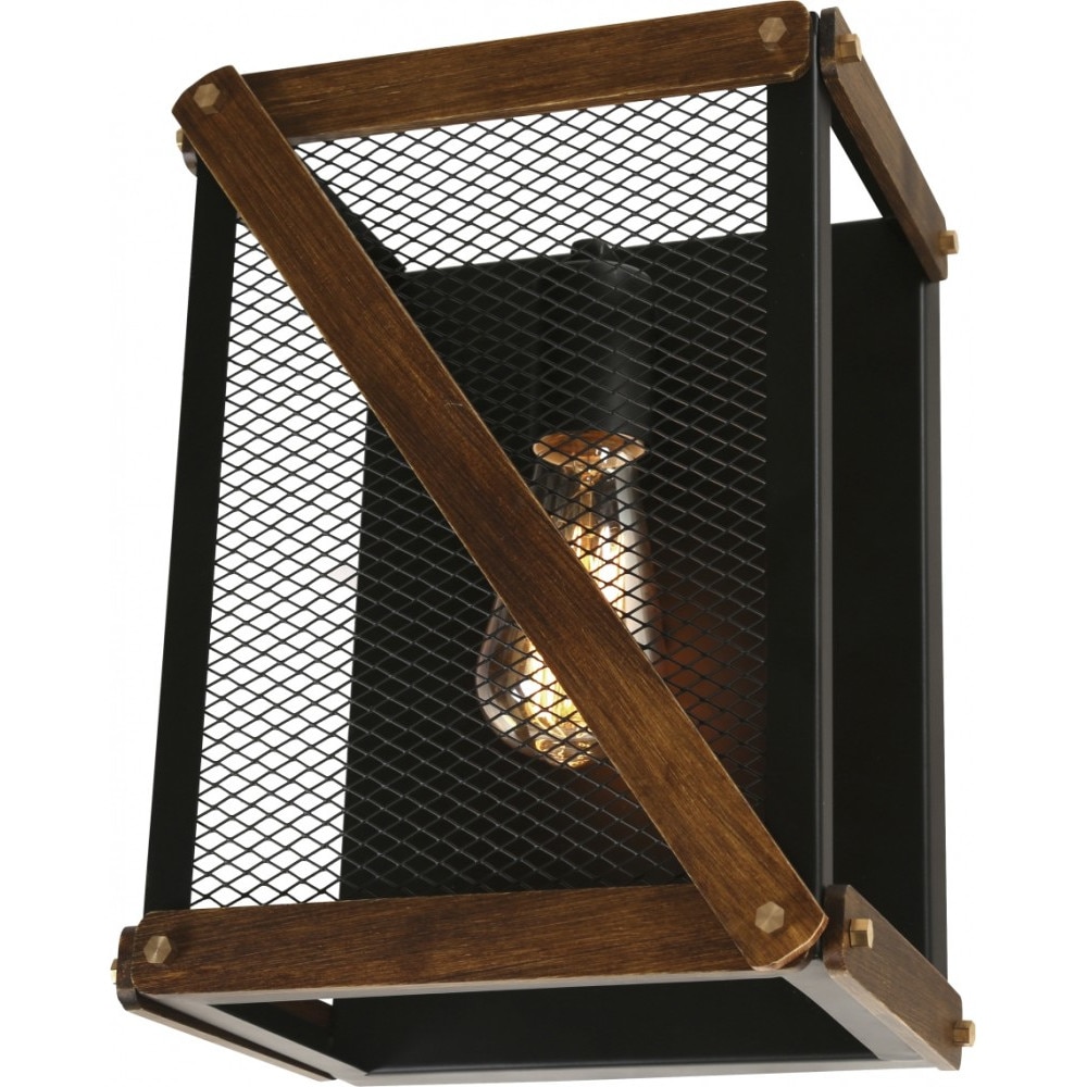 Aplica de perete Klausen Lazarus, AP1, 1xE27, metal, lemn, negru/maro