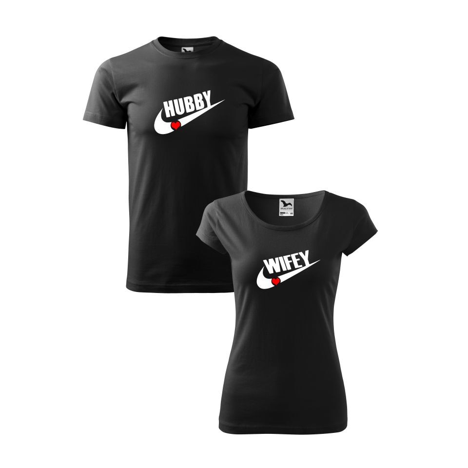 Set 2 tricouri El & Ea, Hubby & Wifey, Malfini, Negru,L
