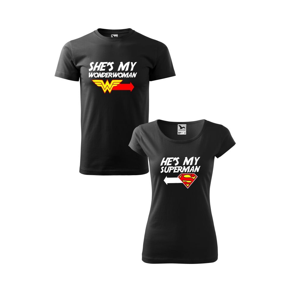 Set 2 tricouri El & Ea, Superheros, Malfini, Negru,XS