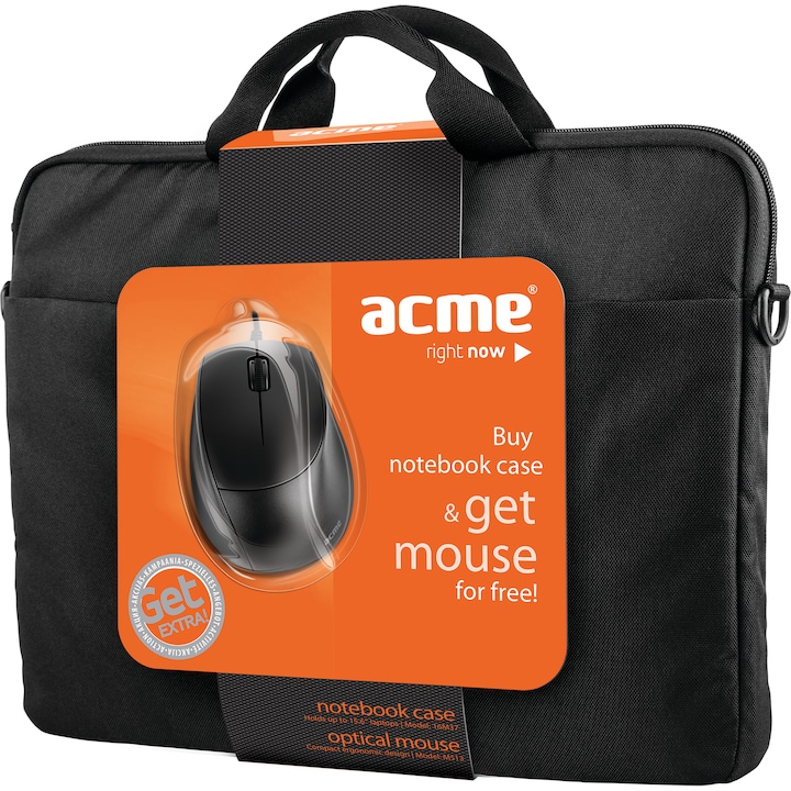 Комплект чанта notebook Acme 16M37, 16" + Мишка MS13, Черна
