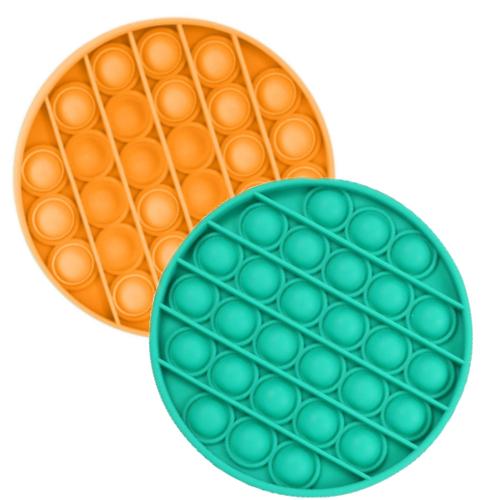 Set 2 Jucarii antistres din silicon, Pop it now, forma cerc Portocaliu/Turcoaz , 13 cm, Urban Trends ®