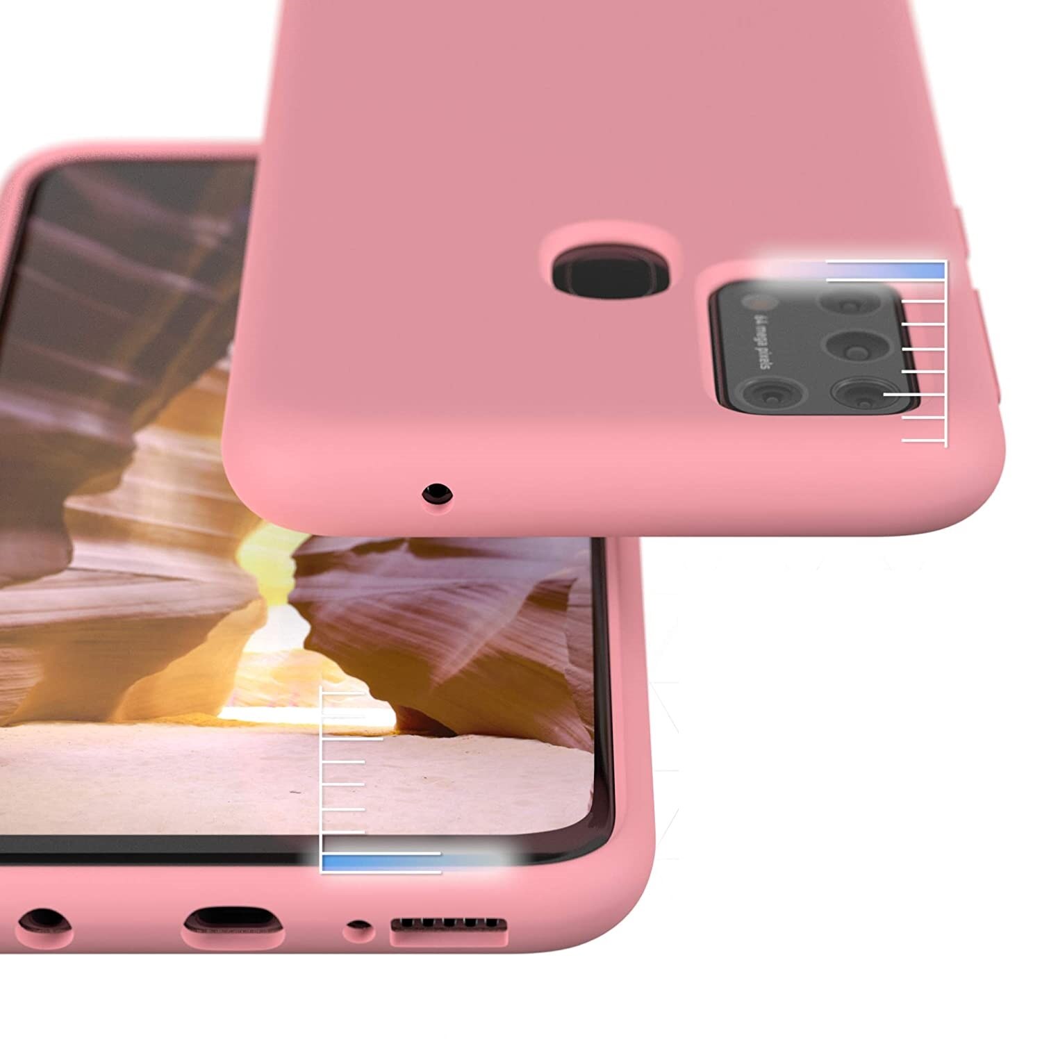 Husa compatibila cu Samsung Galaxy A21s, ultra slim, silicon Roz deschis, cu interior de catifea, protectie camera