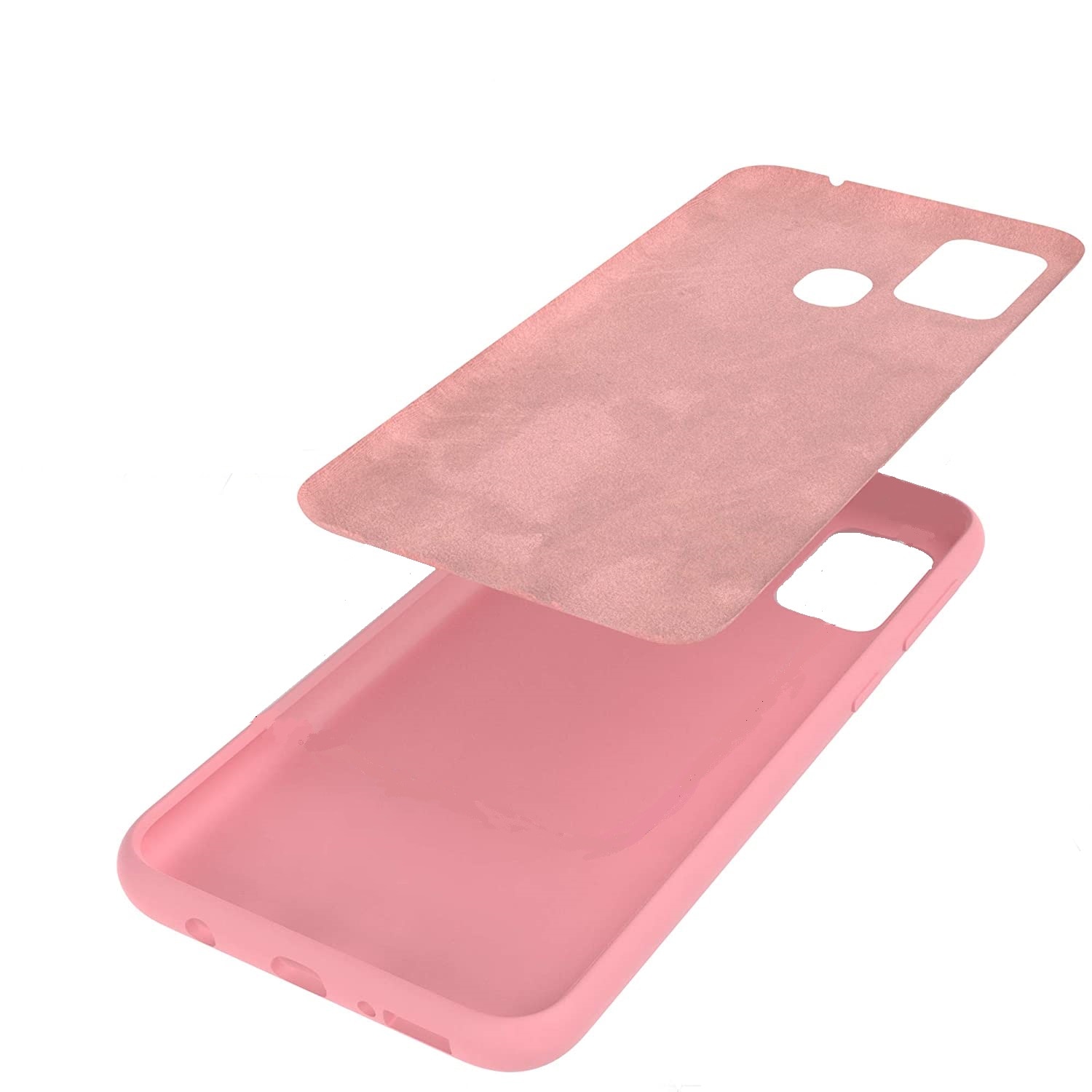 Husa compatibila cu Samsung Galaxy A21s, ultra slim, silicon Roz deschis, cu interior de catifea, protectie camera