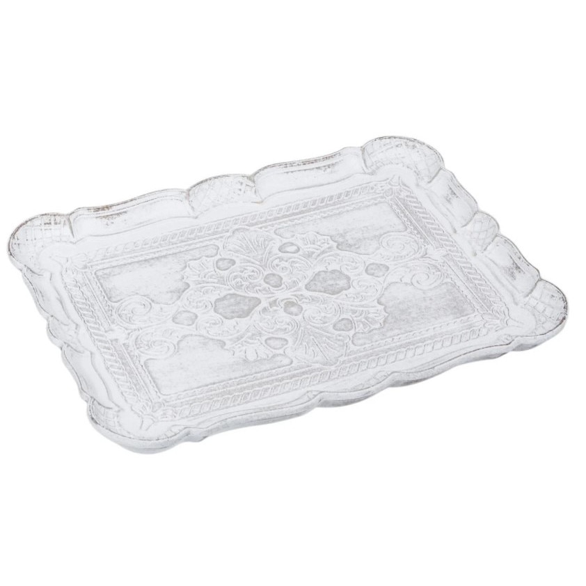 Platou decorativ, Zola, dreptunghiular, alb, din lemn, 30x23 cm