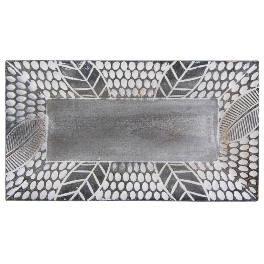 Platou decorativ, Zola, dreptunghiular, gri/alb, model cu frunze, 35x19x4 cm